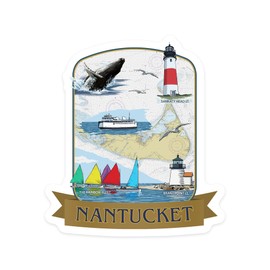 Die Cut Sticker Nantucket, Massachusetts, Nautical Chart, Contour Vinyl Sticker 1 to 3 inches (Waterproof Decal for Cars, Water Bottles, Laptops, Coolers), Small