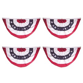 Super Tough 3’ x 6’ American Flag Bunting | Nylon Pleated Flag Fan, Embroidered Stars and Stripes | Weather-Resistant Patriotic Decor | 4 Pack
