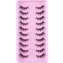 Eyelashes Natural Look 10 Pairs Transparent Band Eyelash Wispies Eyelashes 3D Fake Lashes Small Face Eyelashes 100% Handmade Lashes Soft Reusable Eye Lash (QAT10P)