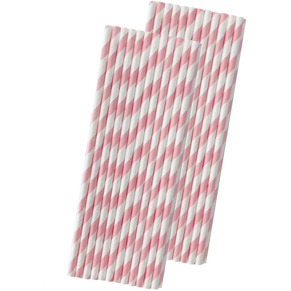 Valentine Striped Paper Straws - Light Pink White - 7.75 Inches - Pack of 50- Outside the Box Papers Brand