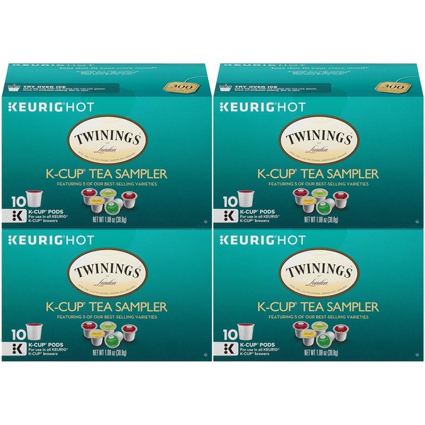 Twinings Single Serve Pods Variety Pack, English Breakfast, Earl Grey, Chai, Green, Peppermint, for Keurig K-Cup and Single Cup Brewers, 10 Count (Pack of 4)