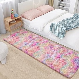 2x6 Ft Rainbow Rug for Girls Bedroom Colorful Area Rug Unicorn Rugs for Girls Bedroom Kawaii Room Decor Runner Rugs for Living Room Plush Fluffy Rug Non Slip Fuzzy Rugs for Kids Room