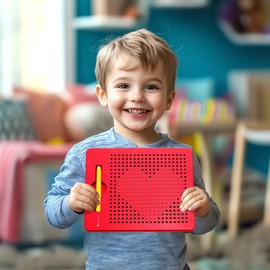 Playtastic Magnetische Reise-Zeichentafel, Stift & Vorlagen, 17,5 x 21,5 cm, rot