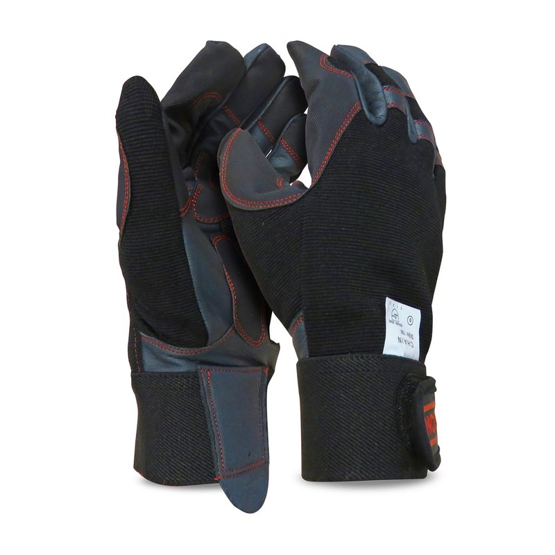Oregon 295395 Schutzhandschuhe für Kettensägenarbeiten, vierfacher Stretchstoff, Größe L, Schwarz,