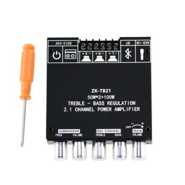 FamilyMall Bluetooth Subwoofer Amplifier Board Hifi Stereo 2.1 with Treble and Bass Control Regulation 2X50W+100W DC 12V-24V Audio Power Amplifier Module AUX Input for Store Home Theater Speakers