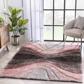 Well Woven Luze Blush Pink Hourglass Waves Geometric Thick Soft Plush 3D Textured Shag Area Rug (7'10" x 9'10")