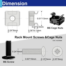 50 Pack M6 x 16mm Rack Mount Screws and Cage Nuts with Washers, Server Rack Accessories for Cabinets and Equipment Installation
