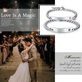 Flongo partner bracelet, BFF friendship bracelet for 2, a pair of stainless steel bracelets, bangle, silver curb chain partner bracelets with engraving for men and women, gift ideas, Stainless Steel