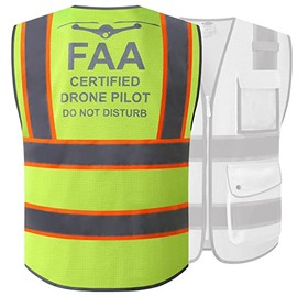 JKSafety 9 Pockets FAA Licenced Drone Pilot Hi-Vis Retro-Reflective Safety Vest | HQ Mesh Lite Neon Yellow Body Color Orange Trimming | ANSI/ISEA Compliance (JK100-FAA-Yellow-XL)