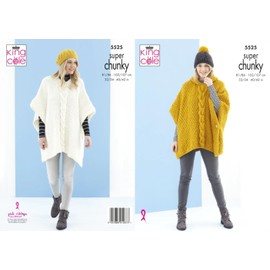 King Cole 5525 Adult Super Chunky Poncho Hat Knitting Pattern