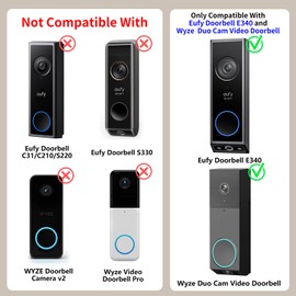 Anti-Theft Video Doorbell Mount for Eufy Doorbell E340/Wyze Duo Cam Doorbell, No-Drill Adjustable Mounting Bracket for Eufy E340, Apartment Door Bell Kits for Wyze Doorbell Camera for Home Rentals