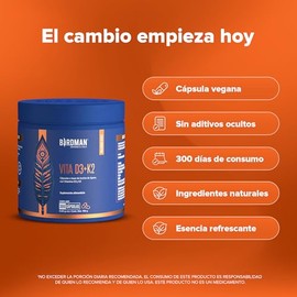 BIRDMAN Vitamina D3  K2  Suplemento Alimenticio de Origen Vegetal  Frmula Limpia Sin Aditivos  Cpsula Vegana  Esencia Refrescante  300 Porciones  300 