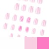 24Pcs Pink Square Press on Nails Short Fake Nails White