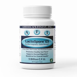 AFI LactoSpore® ES Spore Probiotic | 5B CFU Heyndrickxia Coagulans | Supports Gut, Digestive, Immune & Vaginal Health | Positive Mood Balance I Dairy, Gluten & Soy Free | Made in USA - 60 Capsules