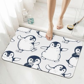 KRPTRIX Cute Penguins Bathroom Mat Quick Dry Non-Slip Rubber Backing Bath Mats Bathroom Rug for Kitchen, Shower Room, Bathtub, 16 x 24 Inches