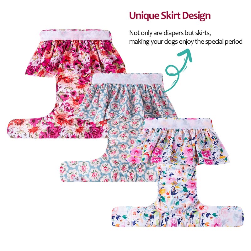 CuteBone Female Dog Diapers with Skirts 3 Pack Reusable Puppy