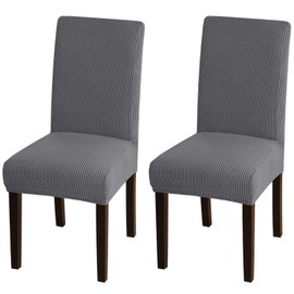 Turquoize Stretch Dining Chair Covers for Dining Room Set of 2 Chair Covers Slipcovers Chair Slipcovers Protectors Covers Dining Chairs,Feature Spandex Textured Checked Jacquard Fabric,CharcoalGray