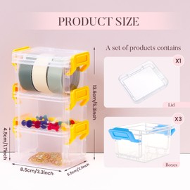 ISKYBOB 6 Pack Small Storage Bins with Lids, Mini Stackable Plastic Containers Colorful Bead Organizer Latch Box for Organizing Craft, Small Items, Blue+Yellow