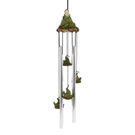 Ebros Gift Illegal Camper Green Frog and Snail Parking On Tortoise Shell Resonant Wind Chime Patio Garden Accent Resin with Aluminum Rods Frogs Toads Turtles Terrapins