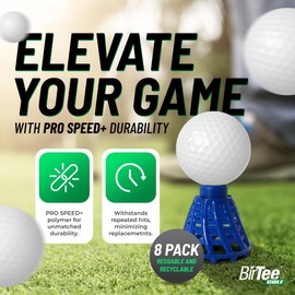 BirTee Golf Tees - PRO Speed Plus with Flexibility & Durability - 8 Pack. Indoor Golf Tees/Golf Simulator Tees/Winter Plastic Golf Tees (Black)