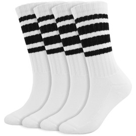 BomKinta Striped Crew Socks Women - Retro Novelty Socks - Stretchy Casual Athletic Cotton Sock Size 5-11 2 Pairs White White