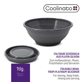 Coolinato Faltbare Schüssel aus Silikon, 16 cm, grau, Faltschüssel zum Aufbewahren, Servieren und Frischhalten, Obst und Müsli Schüssel für Küche und Camping