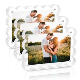 4x6 Acrylic Picture Frames 3 Pack, 10+10mm Thick Block, Magnetic Double Sided Picture Frame Freestanding Clear Acrylic Photo Frames Transparent Square Frame for Desktop Display