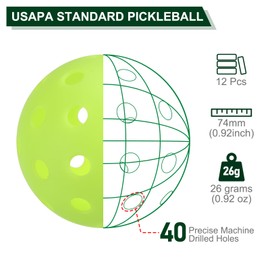 PATIKIL Pickleball Balls Outdoor 12 Pack Pickleball Outdoor Balls 74mm 40 Holes Balls Training Practice Playing Balls for Amateurs Indoor and Outdoor Sport, 4 Colors