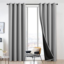 JSFLY 100% Blackout Curtains 63 inch Length for Bedroom, Thick Noise Reduction Thermal Insulated Grommet Window Drapes Room Darkening Curtains for Living Room, 2 Panels (42x63 inches,Light Gray)