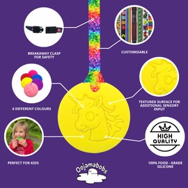 Oojamabobs Unicorn Chew Necklace with Lanyard - Yellow - Sensory Chew for Kids with Autism, Anxiety & ADHD –Sensory (8 lanyard designs available) (Rainbow Pride, 70cm lanyard)