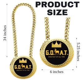 Greatest of All Time Turnover Chain - 6" Big Gold Awards Medal Goat Trophy Champion Chain Football Necklace Basketball Soccer Sports Achievements MVP Turnover Chain Athlete Prize Gifts