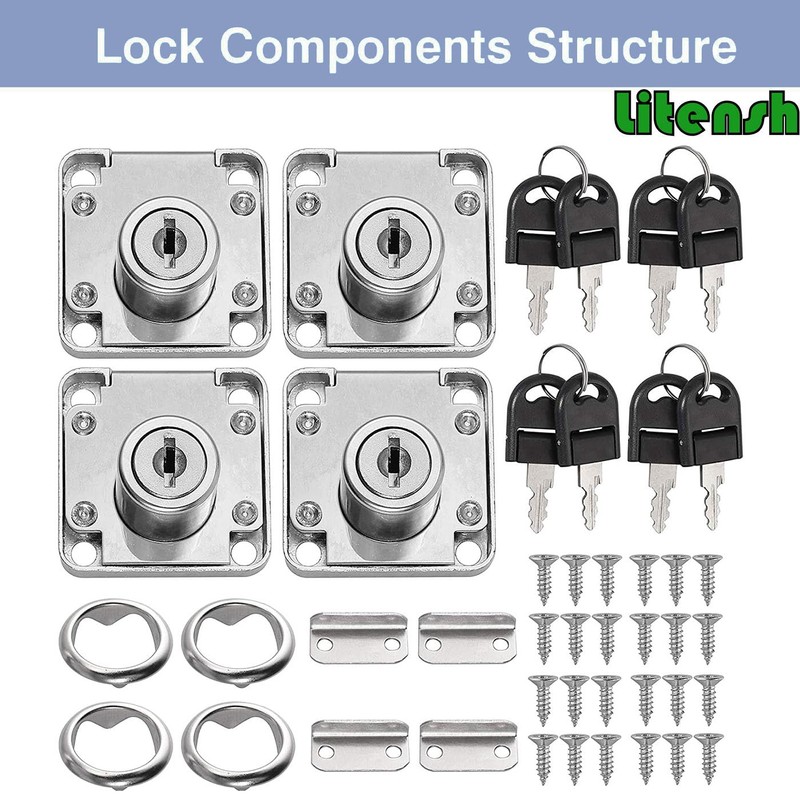 Litensh Cam Lock 22mm, 4PCS Security Cabinet Lock with Key