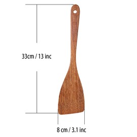 Kunovo Wooden Spatula for Non Stick Cookware,Wood Utensils Set for Cooking,Long Handle Flat Frying Inclined Spatula,Healthy (A1-13" x 3.1")