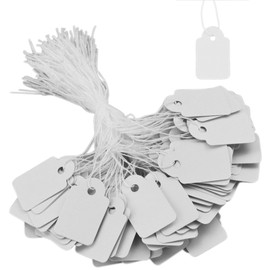 200 Pieces White Jewelry Price Tags, (25 x 15 mm) Strung Tags Paper Marking Tags Hang Tags Clothing Display Tag Price Labels with String