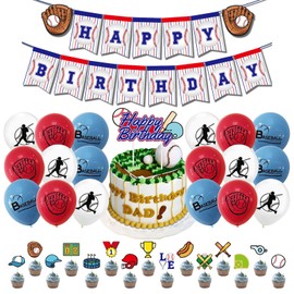 37pcs Baseball Party Decorations ,Baseball Birthday Party Supplies for Sports Theme Party,Perfect Gift for Kids Fans,Included Flag、Balloons、Cake Topper、Cupcake Toppers、Flat Ribbons