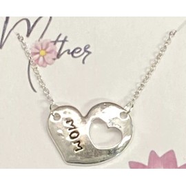 OSC Mom Heart 18-20" Necklace With MOM Script in Silver Plate Mothers Day Gift NEW