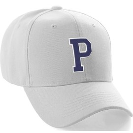 Daxton Classic Baseball Hat Custom A to Z Initial Team White Navy Letter, White Cap Letter P