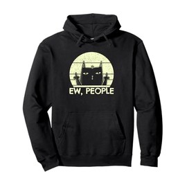 Ew People | Black Cat In Bad Mood Vintage Annoyed Cat Lover Pullover Hoodie