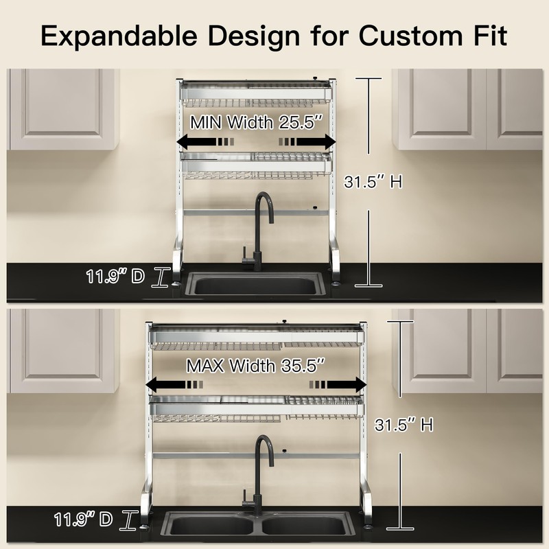 3 Tier Extra Large Stainless Steel Expandable Over The Sink
