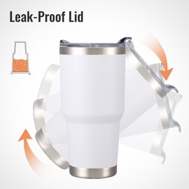 Cool Yoleb 30 oz Tumbler with Lid Double Wall Stainless Steel Tumblers Vacuum Insulated Cup Leak Proof Powder Coated Travel Mug Keep Cold Drinks for 9 Hours, White, 1 Pack