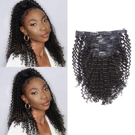 Loxxy Kinky Curly Clip in Human Hair Extensions 3B 3C Kinky Clip ins For Black Women Nutural Color 8A Double Wefts Real Remy Balayage Hair Extension,120G,16 Inch
