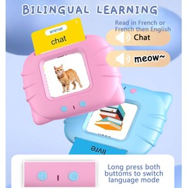 French & English Talking Flash Cards for Toddlers Bilingual Speech Therapy Toys, 224 Sight Words Preschool Learning, Educational Autism Sensory Toys for Kids Age 2+ Blue_112Cards (French & English)