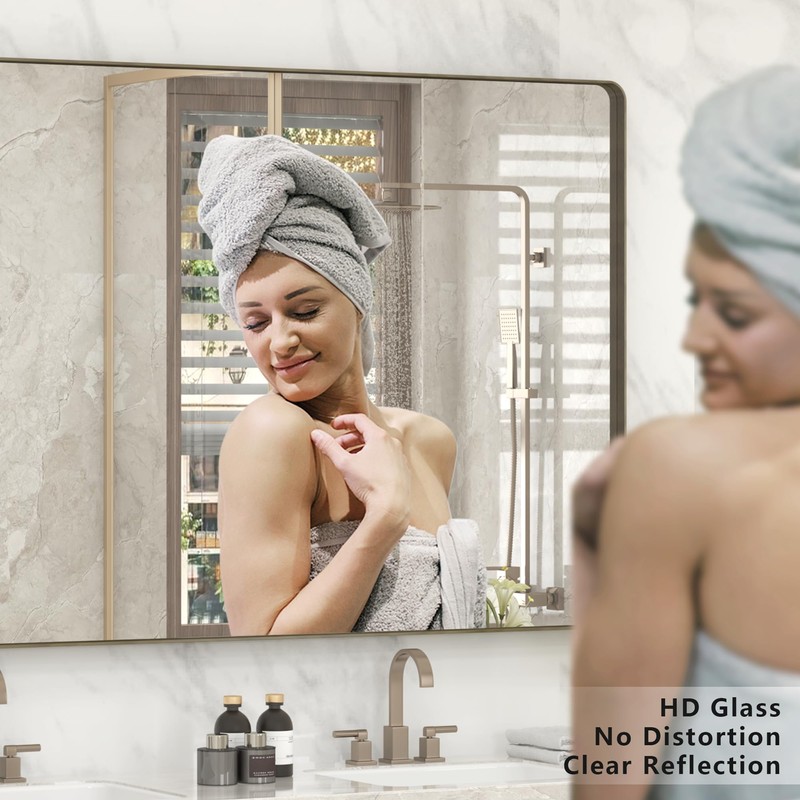 CHARMOR 22x30 Bronze Bathroom Wall Mirror, Brushed Metal Framed Vanity