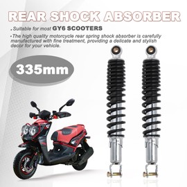 Minho Motorcycle Dual Rear Shock Absorbers with Adjustable Spring Preload in Heavy Iron Material Compatible with Chinese GY6 Scooter Mopeds Taotao Tank Jonway Roketa,335MM Length,10MM Mounting Hole