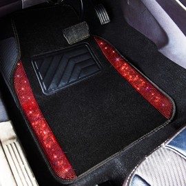 CAR PASS Bling Diamond Car Floor Mats, Shining Rhinestone Carpet Sparkly Glitter Crystal with Anti-Slip PVC Heel Pad Waterproof Universal Fit Automotive SUV,Sedan,Van,Cute Girl Women,4pcs Black Red