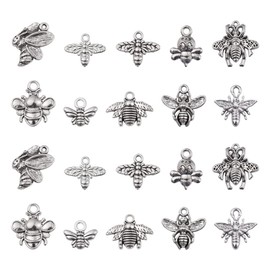Ornazy 100pcs Tibetan Bee Charms, 10 Styles, Antique Silver, DIY Jewellery Making Crafts