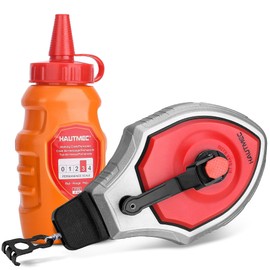 HAUTMEC Chalk Line, 30m/100ft Chalk Line Tool with Red Chalk, 6:1 Gear Ratio Reel, Chalk Box for Carpenters and Builders, HT0358