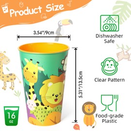 Lidmada Jungle Safari Animal-Themed Party Favors Cups, 12pcs in 4 Colors, 16oz Reusable Lion Giraffe Elephant, Monkey Plastic Tumblers Cups for Birthday Party Decoration Supplies