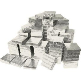 100 Pc Silver Foil Cotton Box Filled #33 Jewelry Boxes Sz 3 1/2""L x3 1/2""Wx1""H