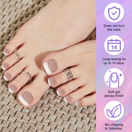 Ceboic 34 Stück Selbstklebend Nagelfolie Sticker, Französische Weiß Tips Halb Ausgehärtete Zehennagellack Aufkleber Fußnägel Nagelfolie, UV Gel Strips Pediküre Wraps Nagelsticker für Frauen Mädchen